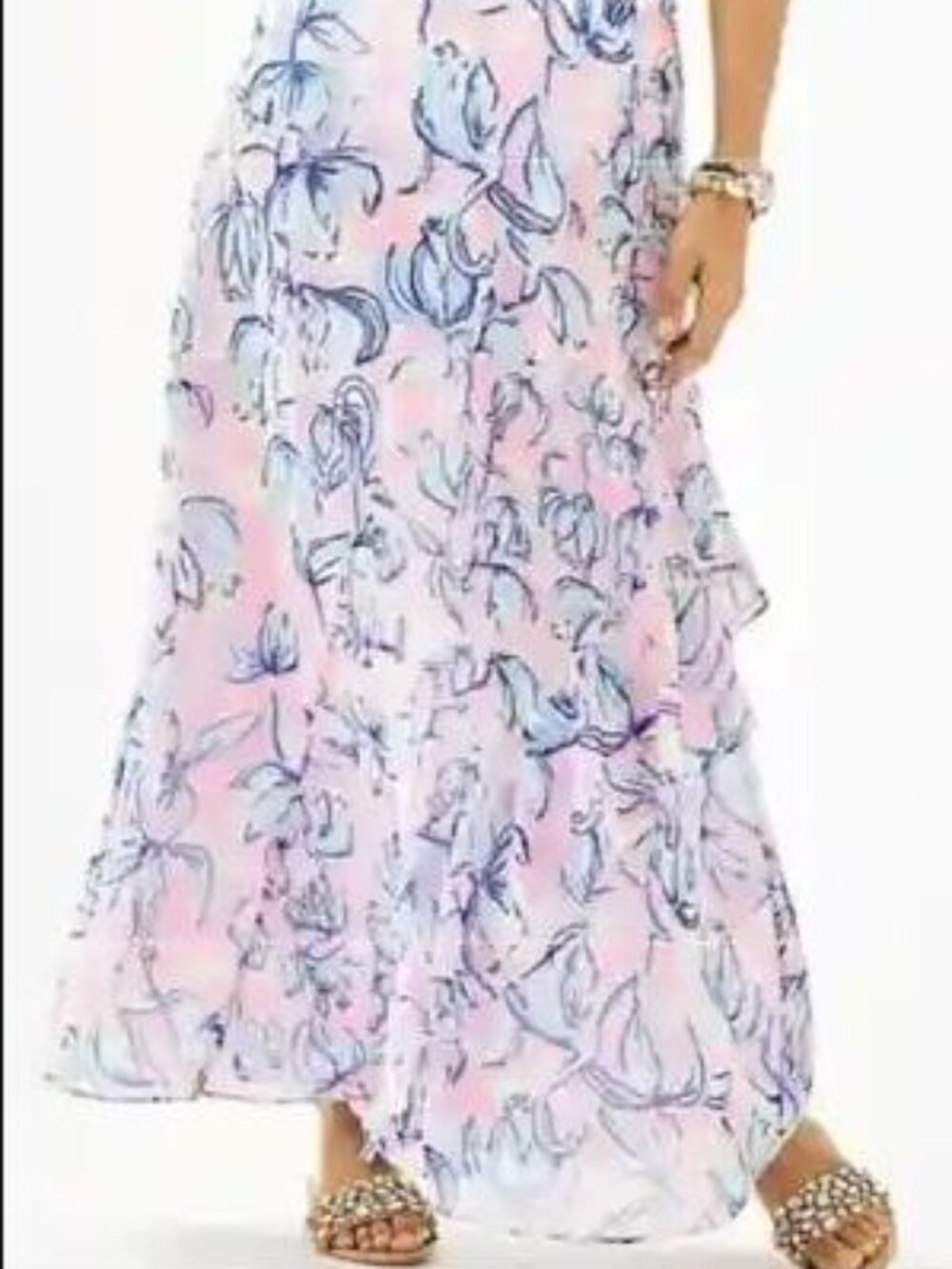Pink floral skirt with blue floral print #floral #summer